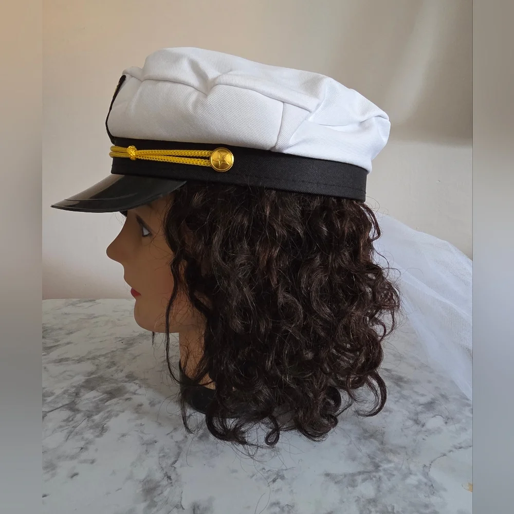 Captain's Hat With Veil- Black & White